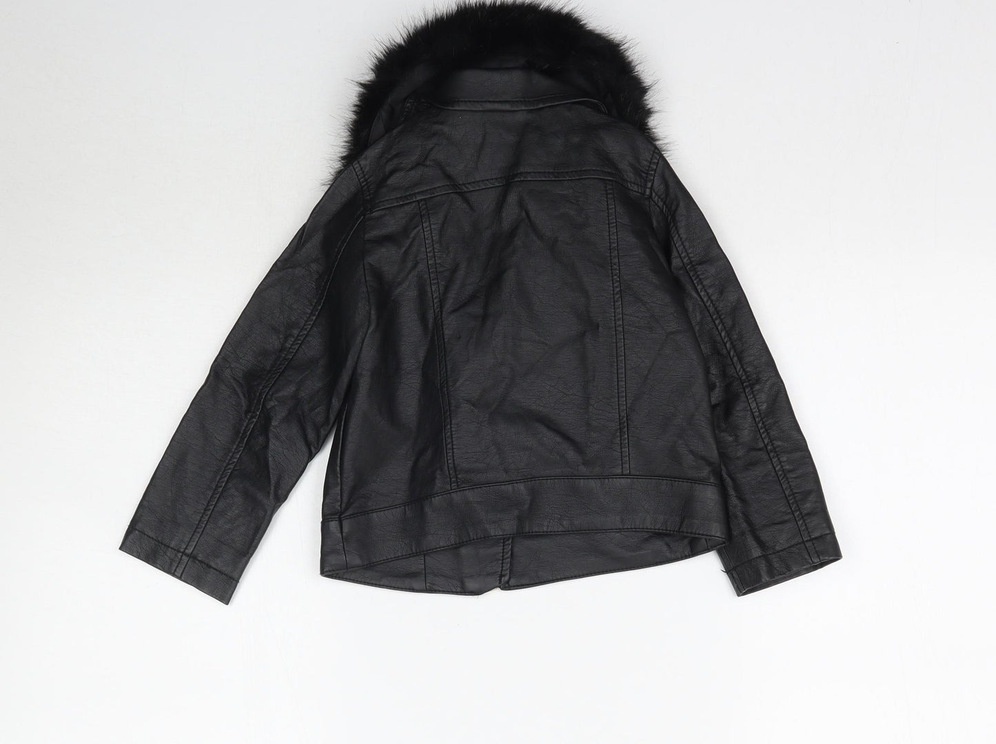 H&M Girls Black   Jacket  Size 3-4 Years  - Faux leather faux fur