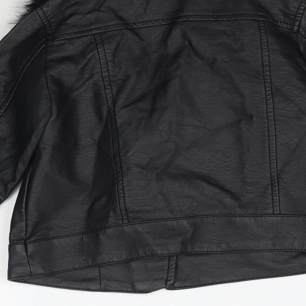 H&M Girls Black   Jacket  Size 3-4 Years  - Faux leather faux fur