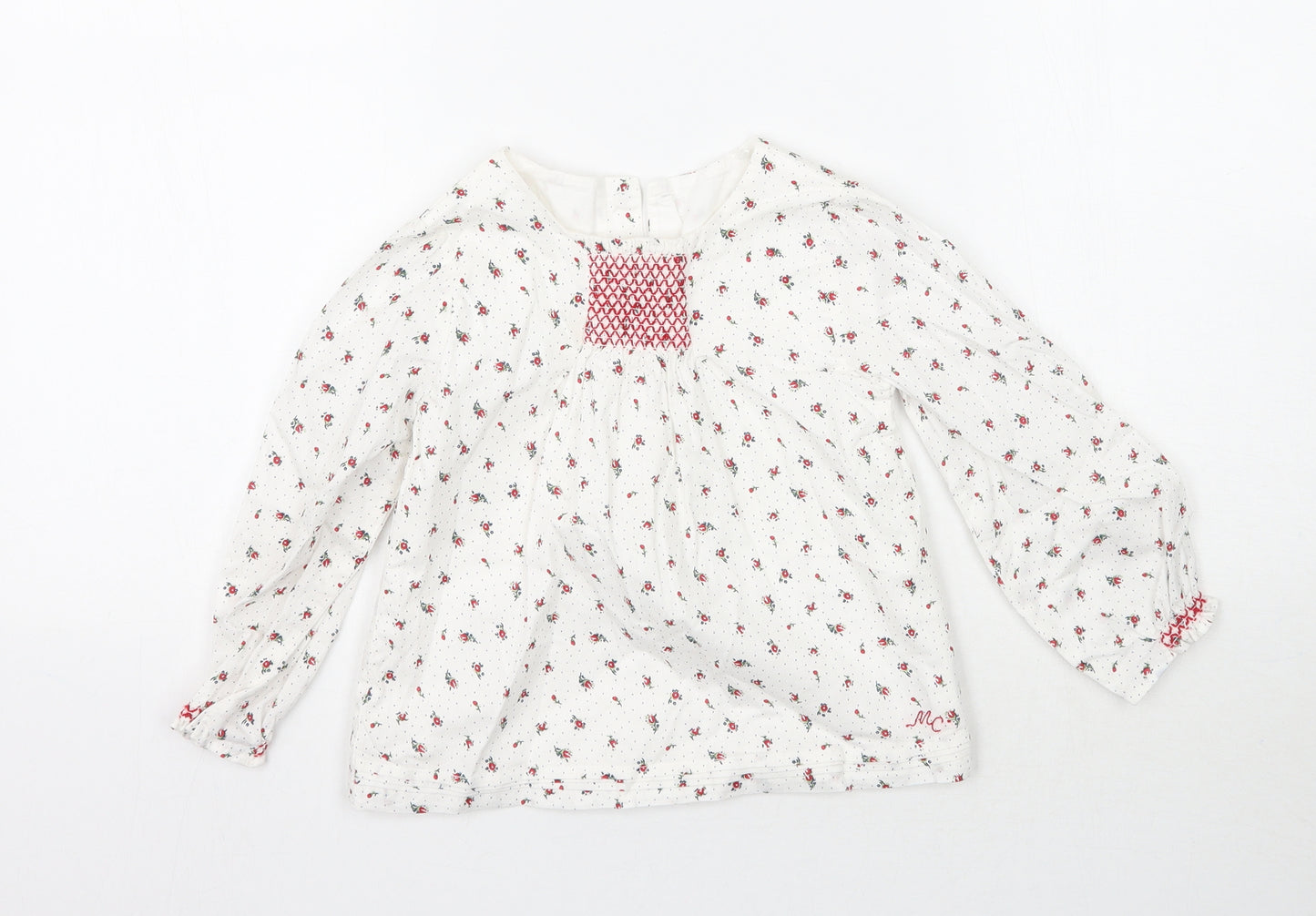 Mothercare Girls White Floral  Basic Blouse Size 3-4 Years