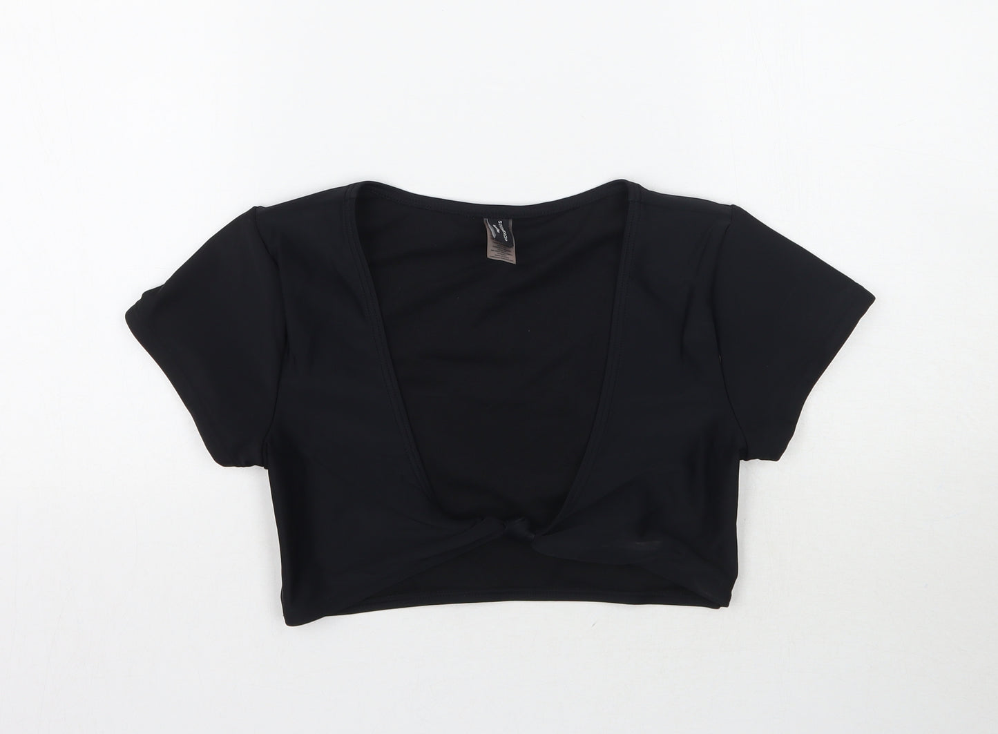 South Beach Womens Black   Cropped T-Shirt Size 8  - Tie detail top