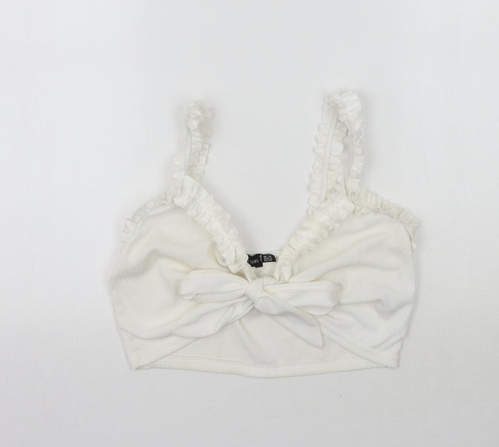 PRETTYLITTLETHING Womens White Cropped Blouse Size 10