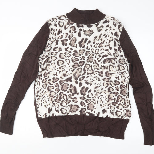 Casamia Womens Brown Animal Print Knit Pullover Jumper Size L