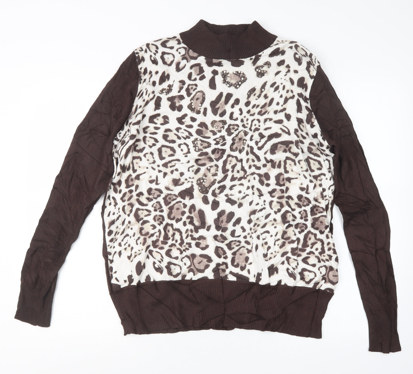 Casamia Womens Brown Animal Print Knit Pullover Jumper Size L