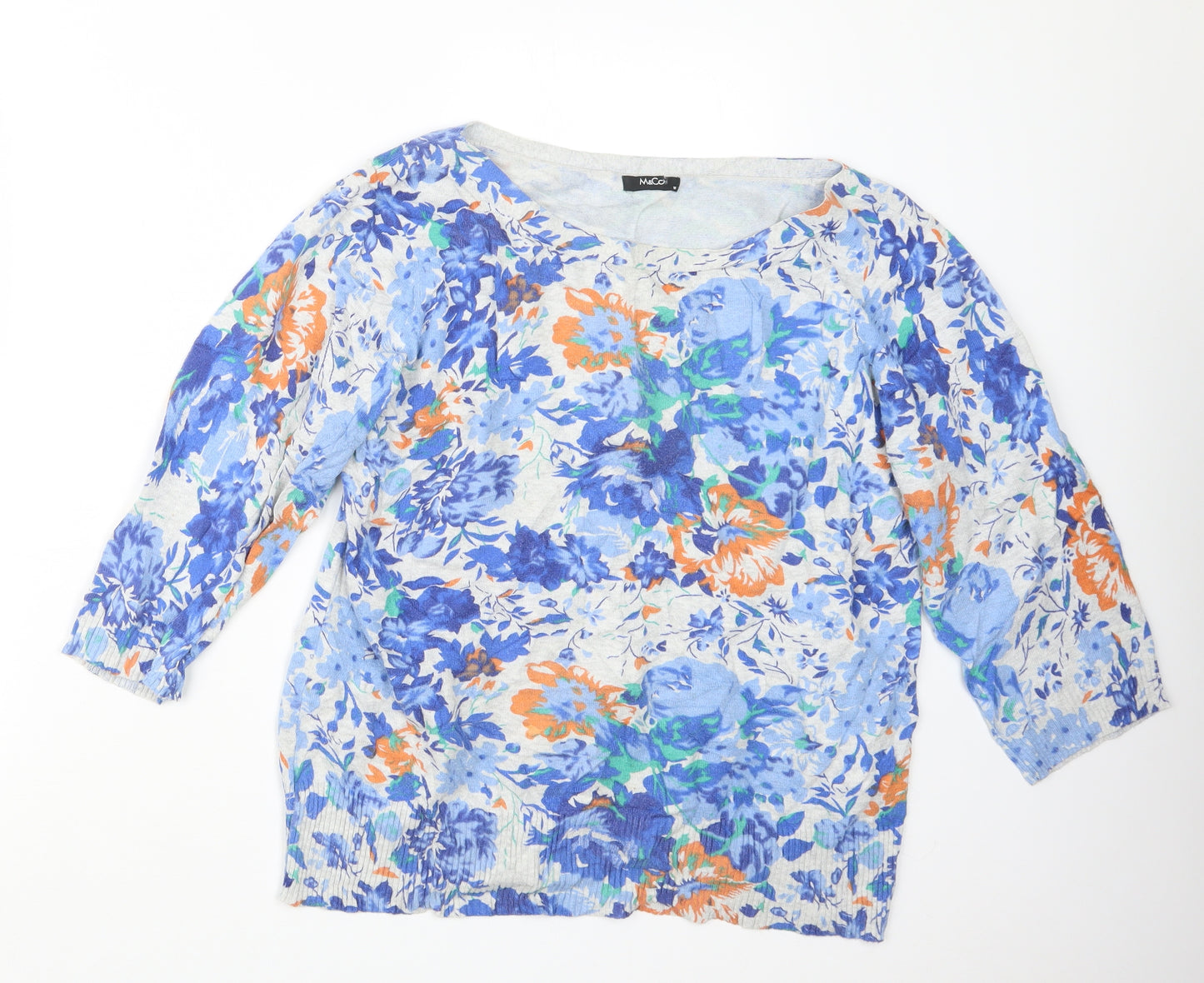 M&Co Womens Blue Floral  Pullover Jumper Size 18