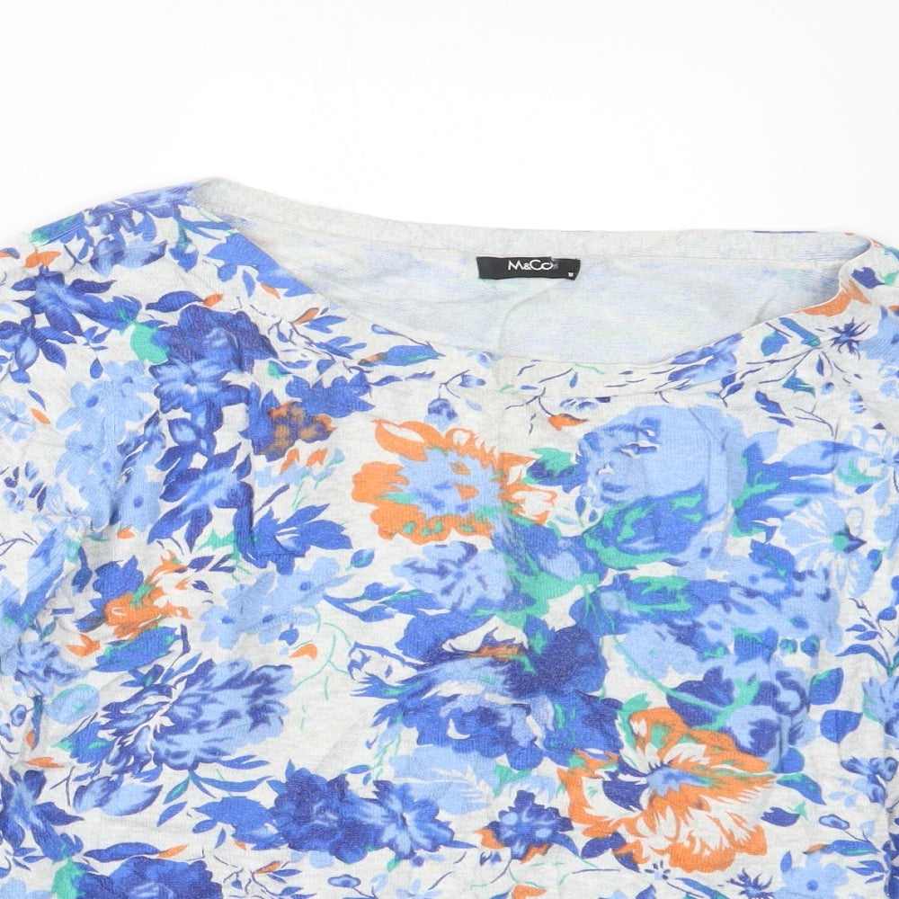 M&Co Womens Blue Floral  Pullover Jumper Size 18