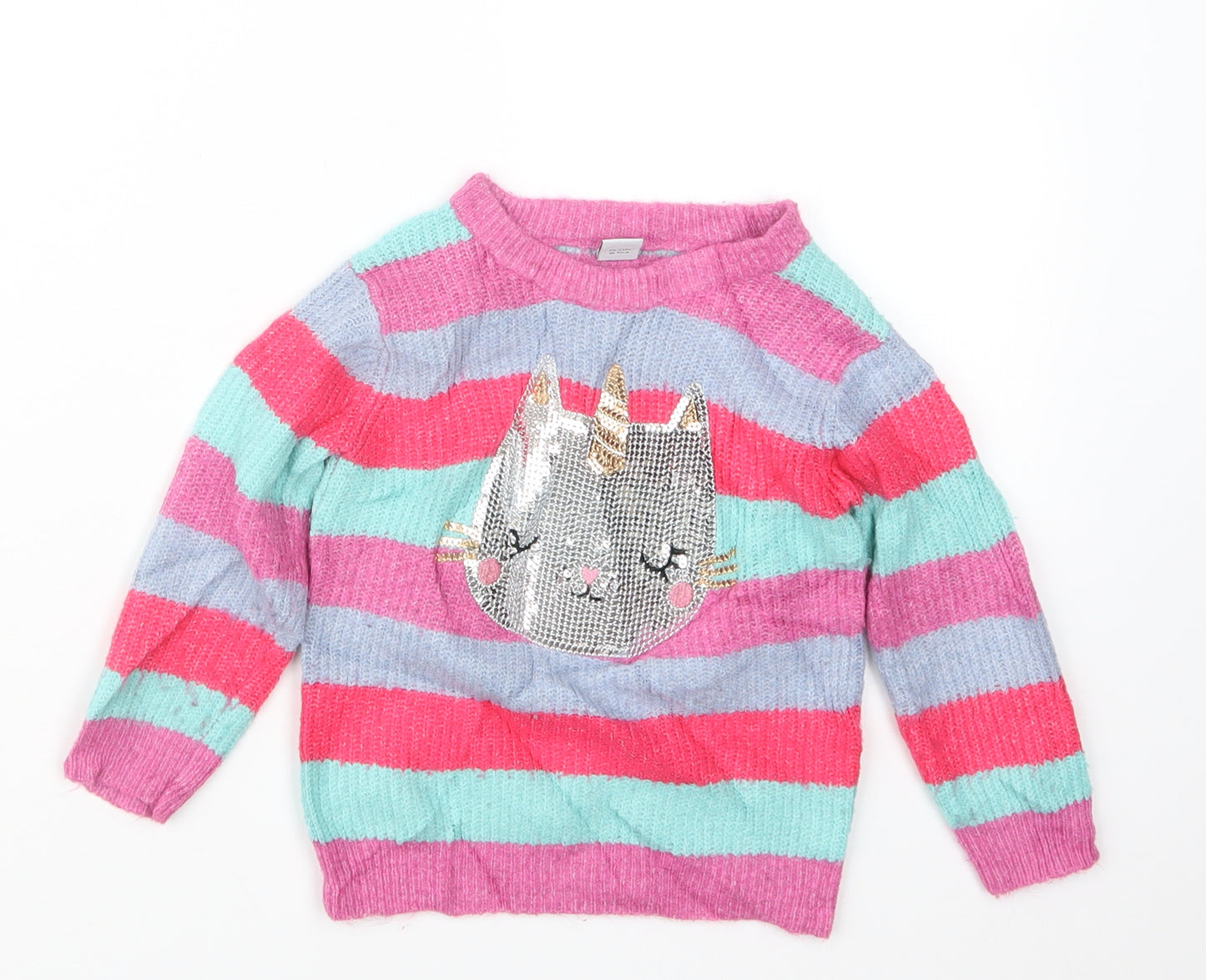 TU Girls Pink Striped Knit Pullover Jumper Size 18-24 Months
