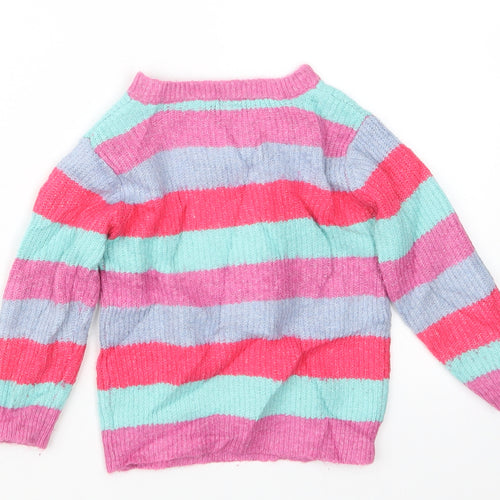 TU Girls Pink Striped Knit Pullover Jumper Size 18-24 Months