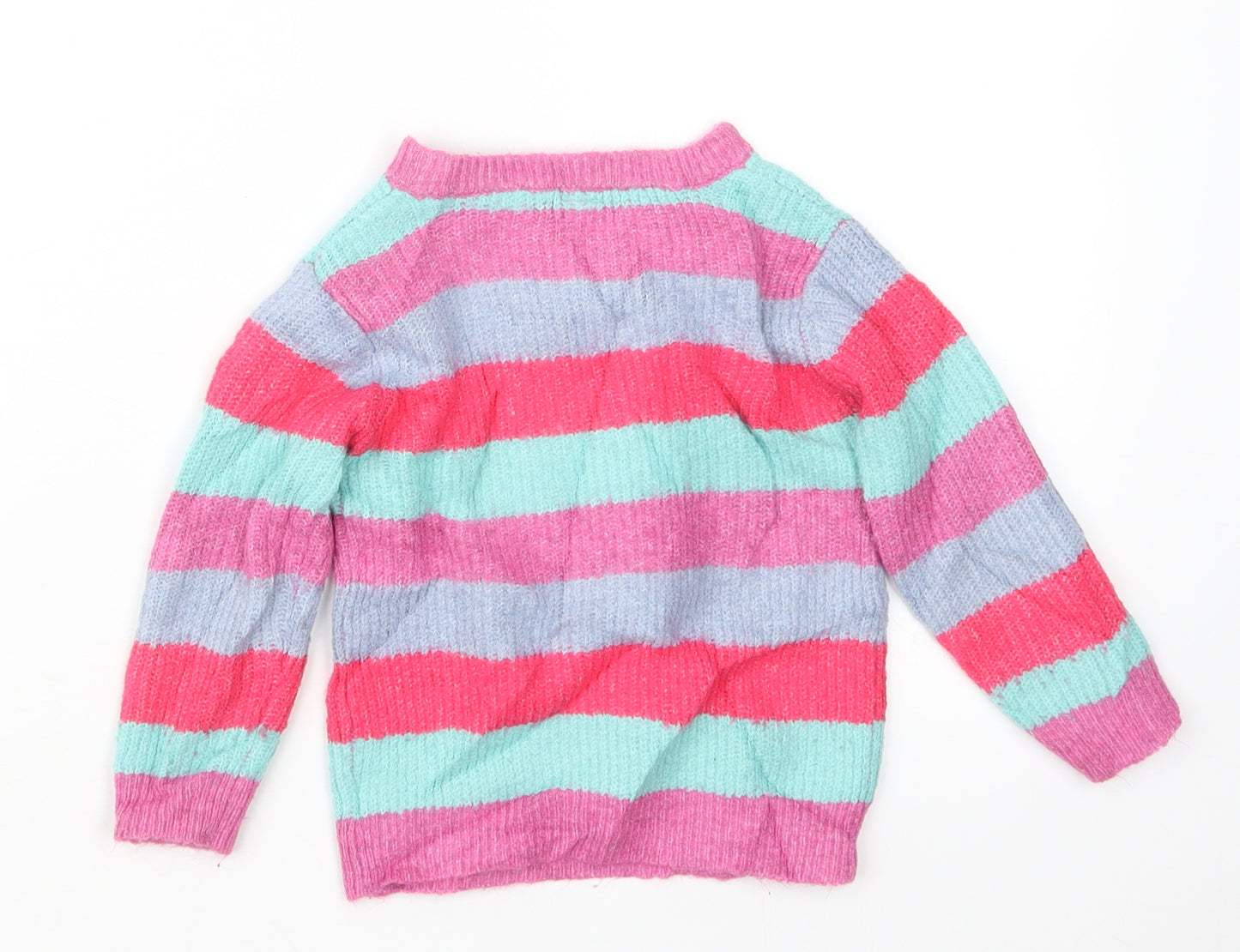 TU Girls Pink Striped Knit Pullover Jumper Size 18-24 Months