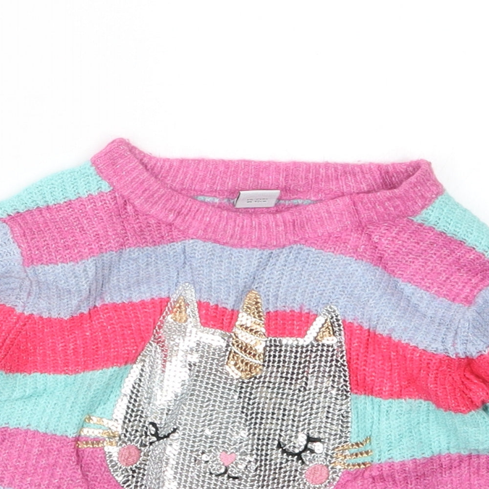 TU Girls Pink Striped Knit Pullover Jumper Size 18-24 Months