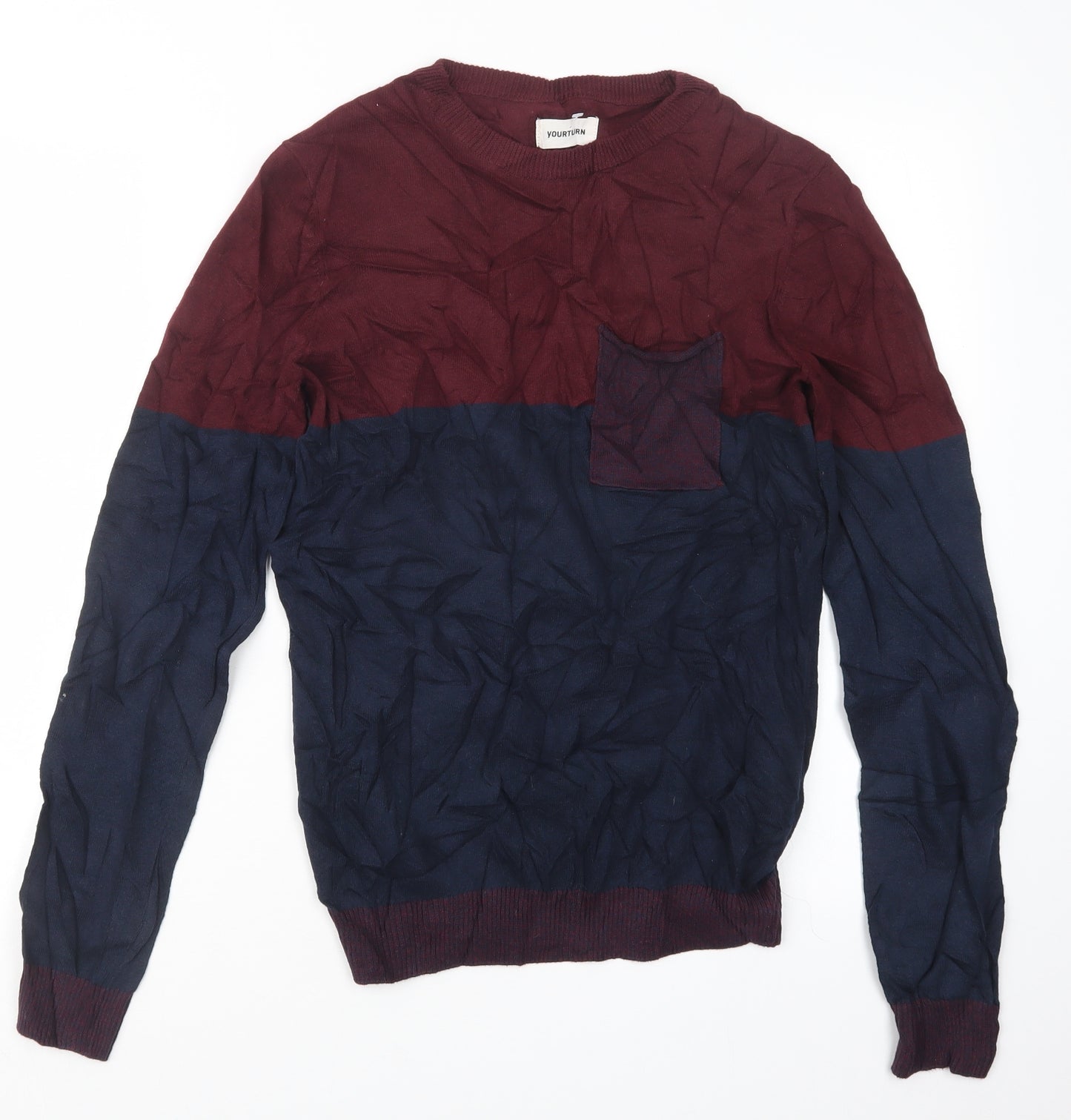 Your Turn Mens Blue  Knit Pullover Jumper Size S