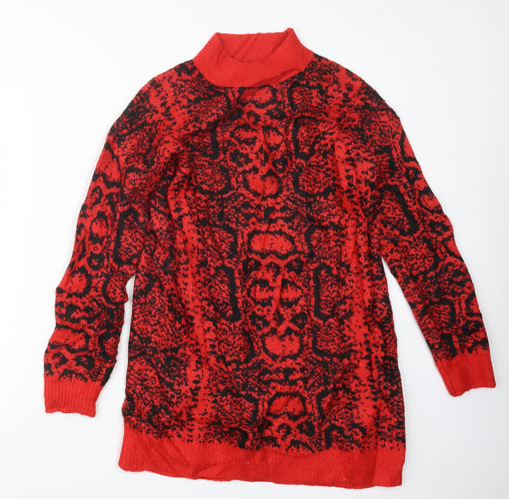 Cameo Rose Womens Red Geometric Knit Pullover Jumper Size M  - Long