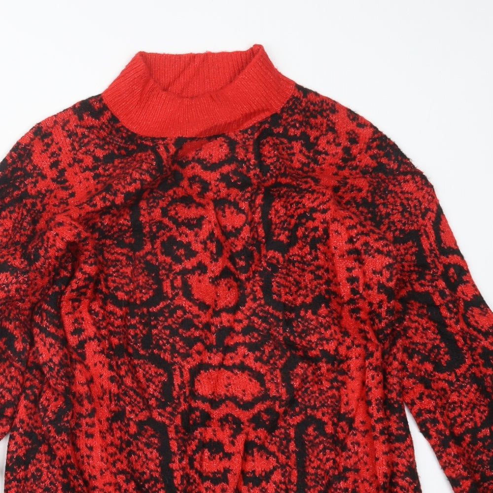 Cameo Rose Womens Red Geometric Knit Pullover Jumper Size M  - Long
