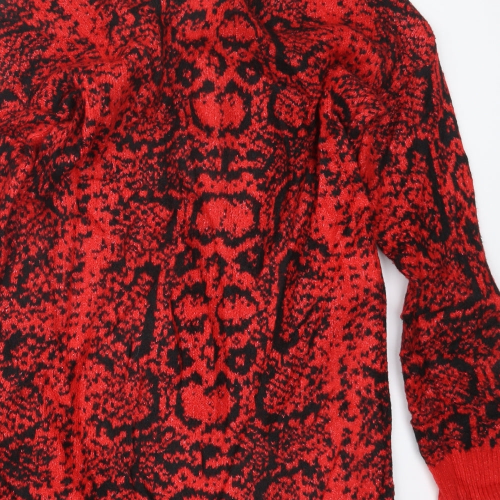 Cameo Rose Womens Red Geometric Knit Pullover Jumper Size M  - Long