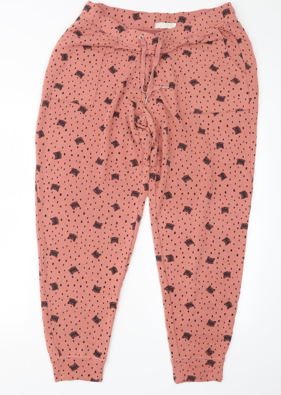 Marks and Spencer Womens Pink Geometric  Capri Pyjama Set Size 14  - Cats