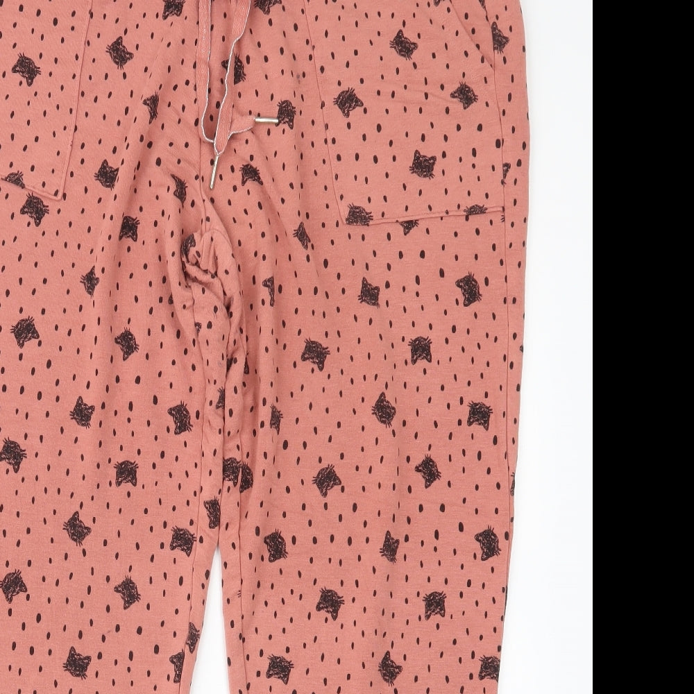 Marks and Spencer Womens Pink Geometric  Capri Pyjama Set Size 14  - Cats
