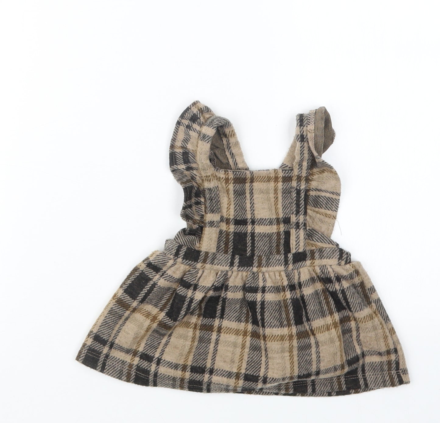 F&F Girls Beige Check  Pinafore/Dungaree Dress  Size 0-3 Months