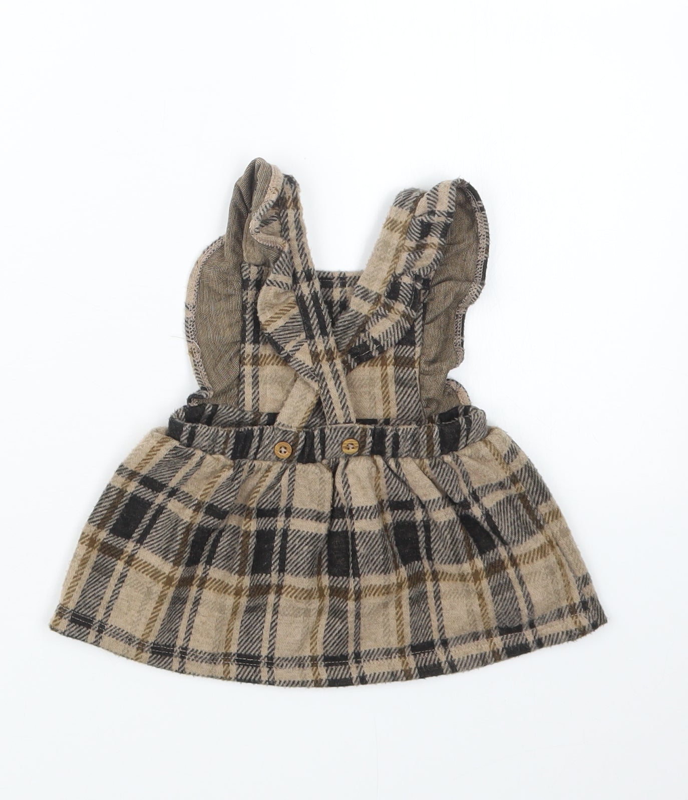 F&F Girls Beige Check  Pinafore/Dungaree Dress  Size 0-3 Months