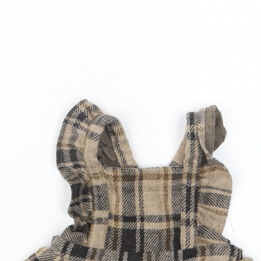 F&F Girls Beige Check  Pinafore/Dungaree Dress  Size 0-3 Months