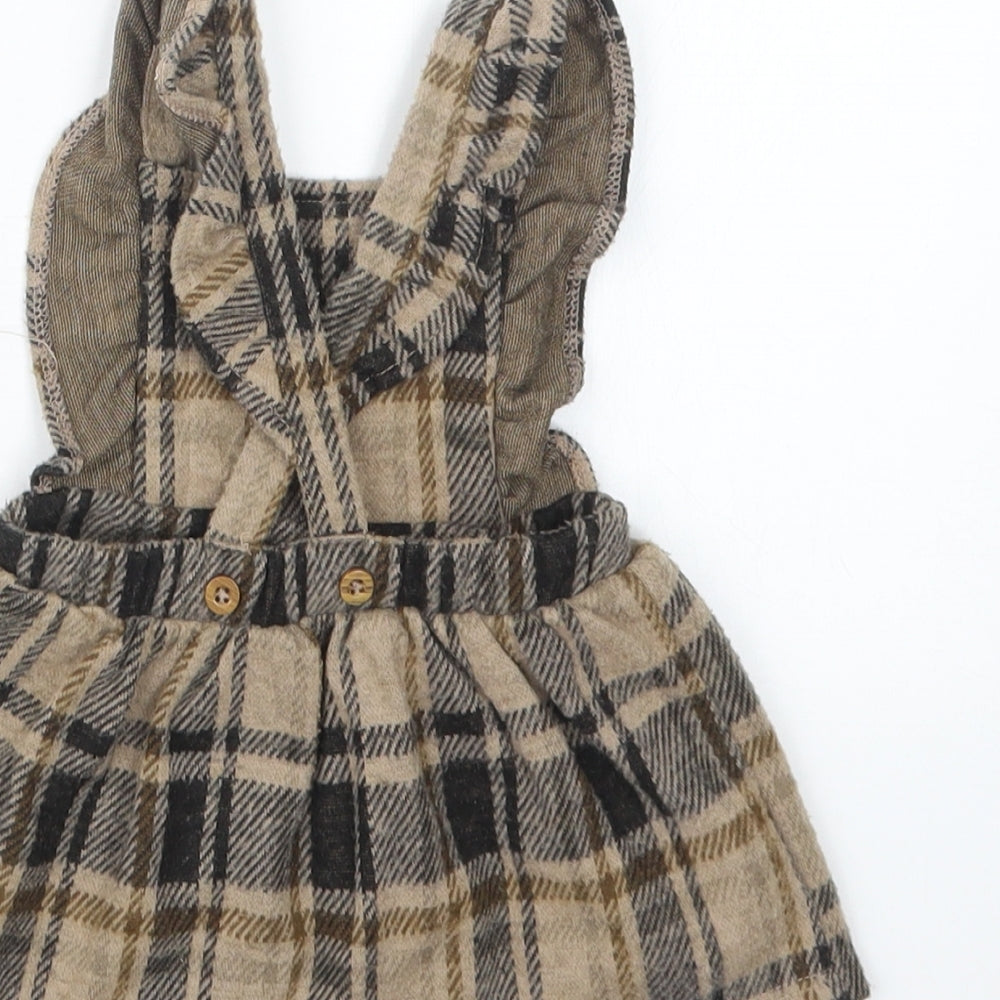 F&F Girls Beige Check  Pinafore/Dungaree Dress  Size 0-3 Months