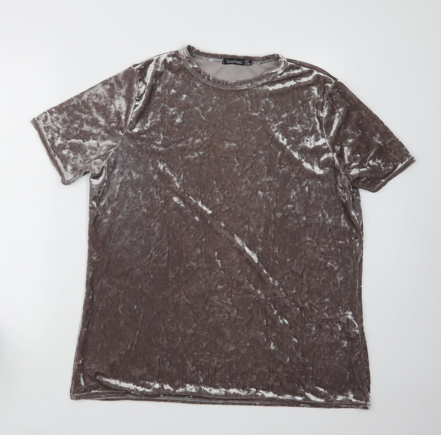 Boohoo Womens Grey  Velvet Basic T-Shirt Size 18