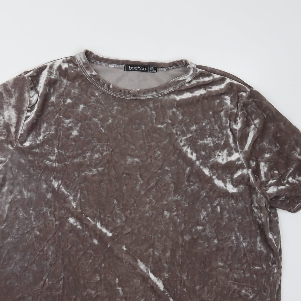 Boohoo Womens Grey  Velvet Basic T-Shirt Size 18