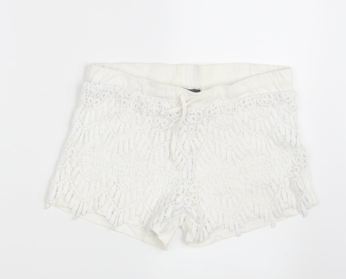 Primark Womens White Floral  Hot Pants Shorts Size 8