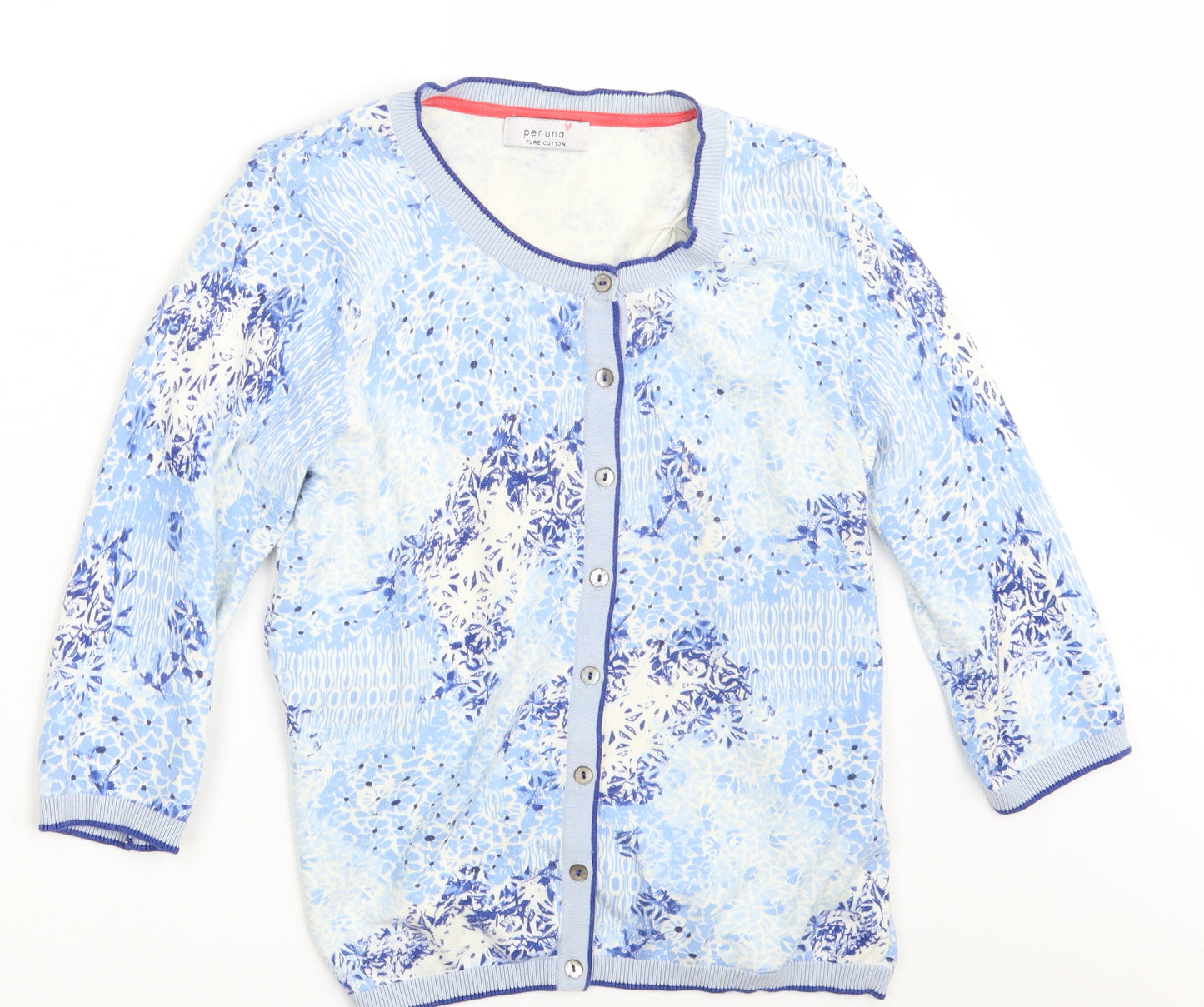 Per Una Womens Blue Floral Knit Cardigan Jumper Size 12