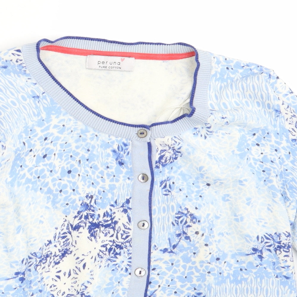 Per Una Womens Blue Floral Knit Cardigan Jumper Size 12