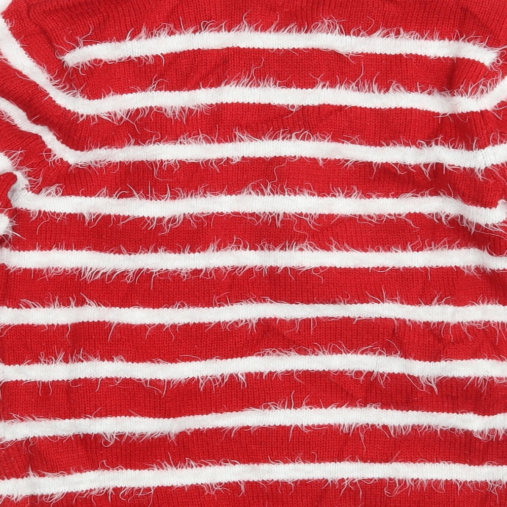 F&F Girls Red Striped Knit Pullover Jumper Size 9-10 Years  - Seasonal Christmas Festive Holiday
