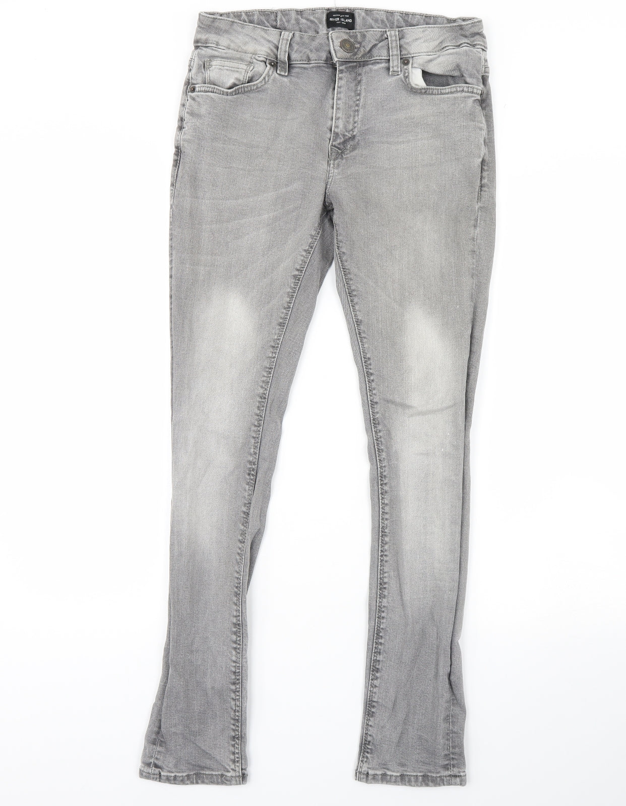 River Island Mens Grey  Denim Straight Jeans Size 32 L32 in