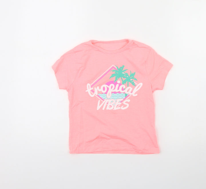 Primark Girls Pink   Basic T-Shirt Size 7 Years  - Tropical vibes