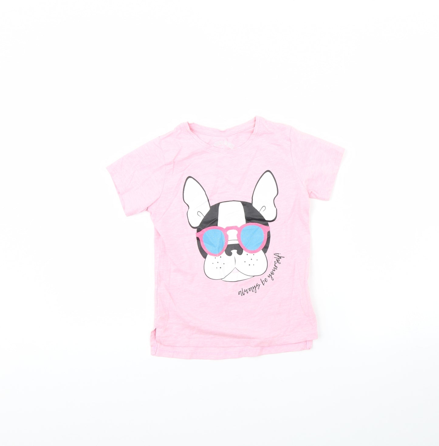 Preworn Girls Pink   Basic T-Shirt Size 7 Years  - Dog