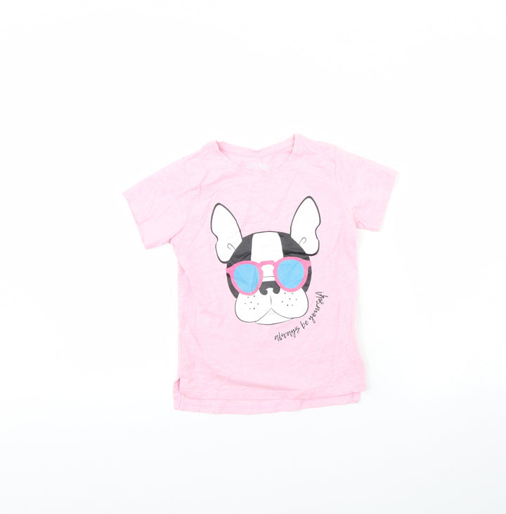 Preworn Girls Pink   Basic T-Shirt Size 7 Years  - Dog