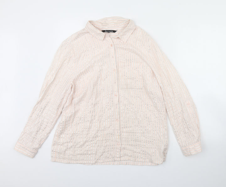 Bonmarche Womens Pink Striped Basic Button-Up Size 18