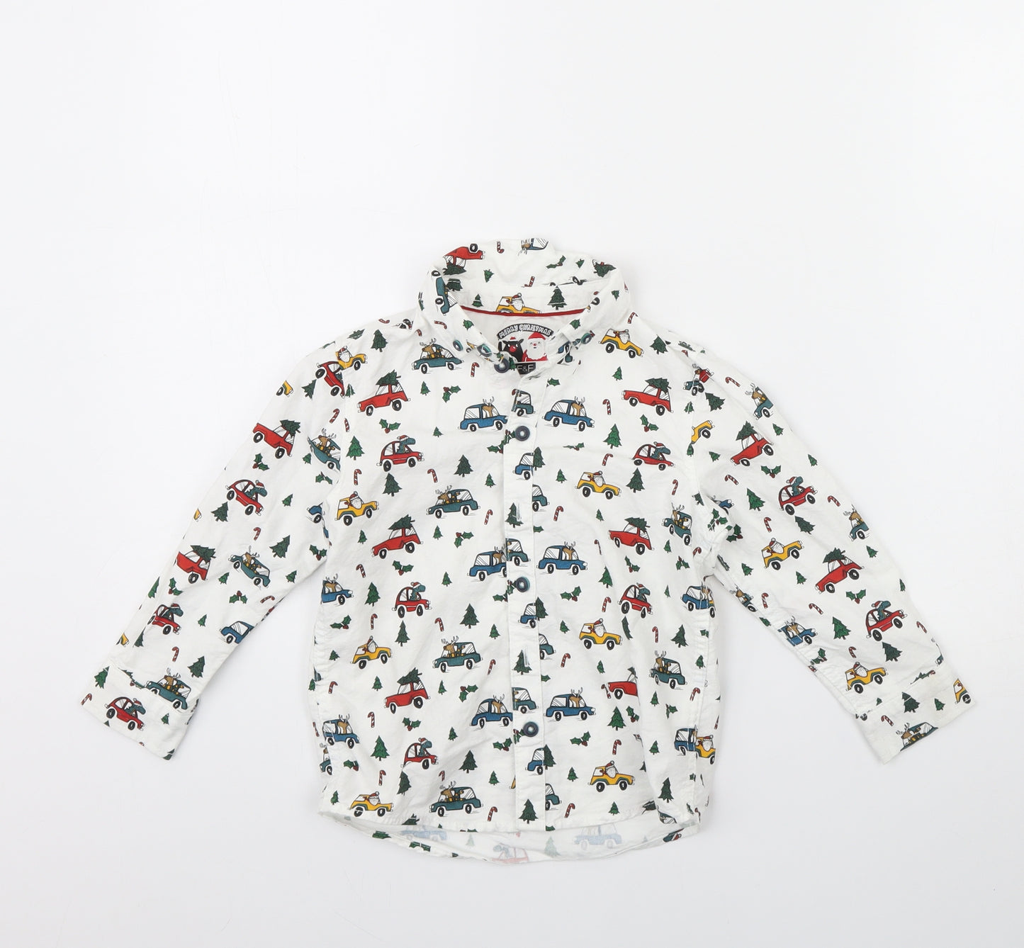 F&F Boys White Spotted  Basic Button-Up Size 4 Years  - Christmas