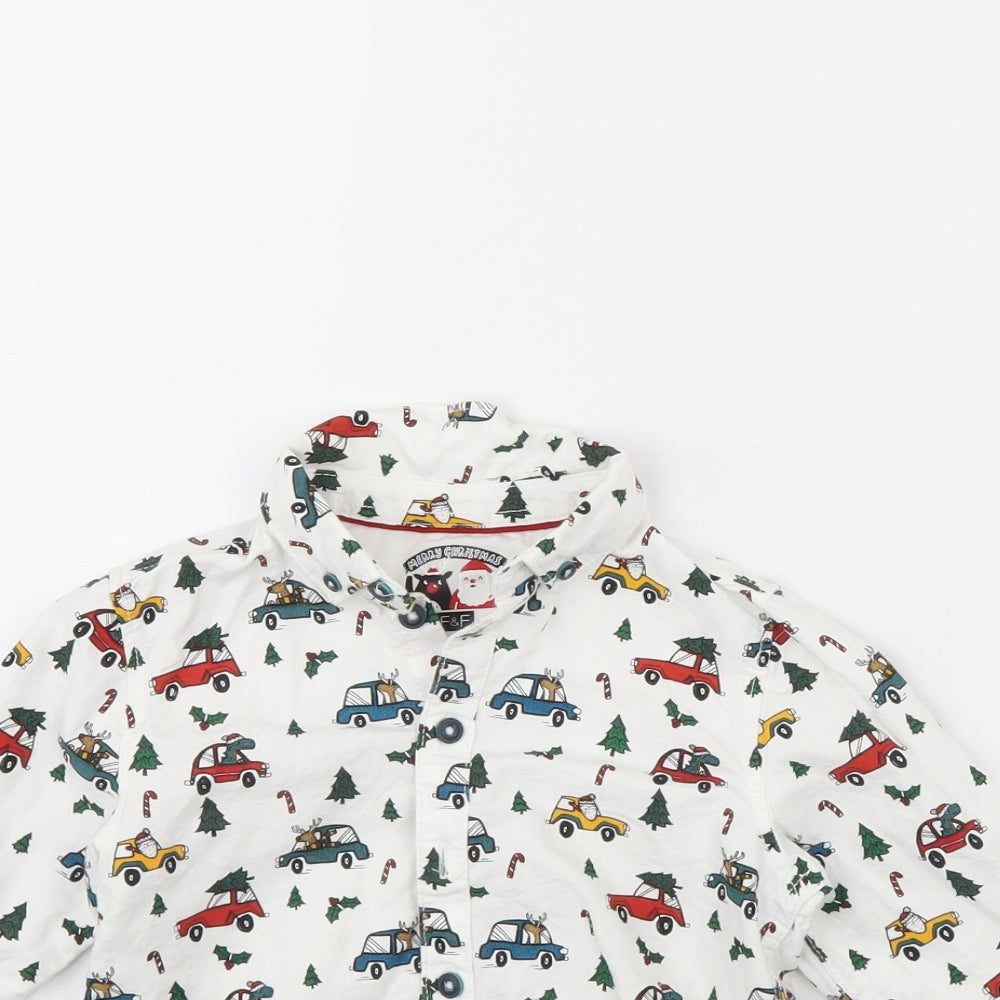 F&F Boys White Spotted  Basic Button-Up Size 4 Years  - Christmas