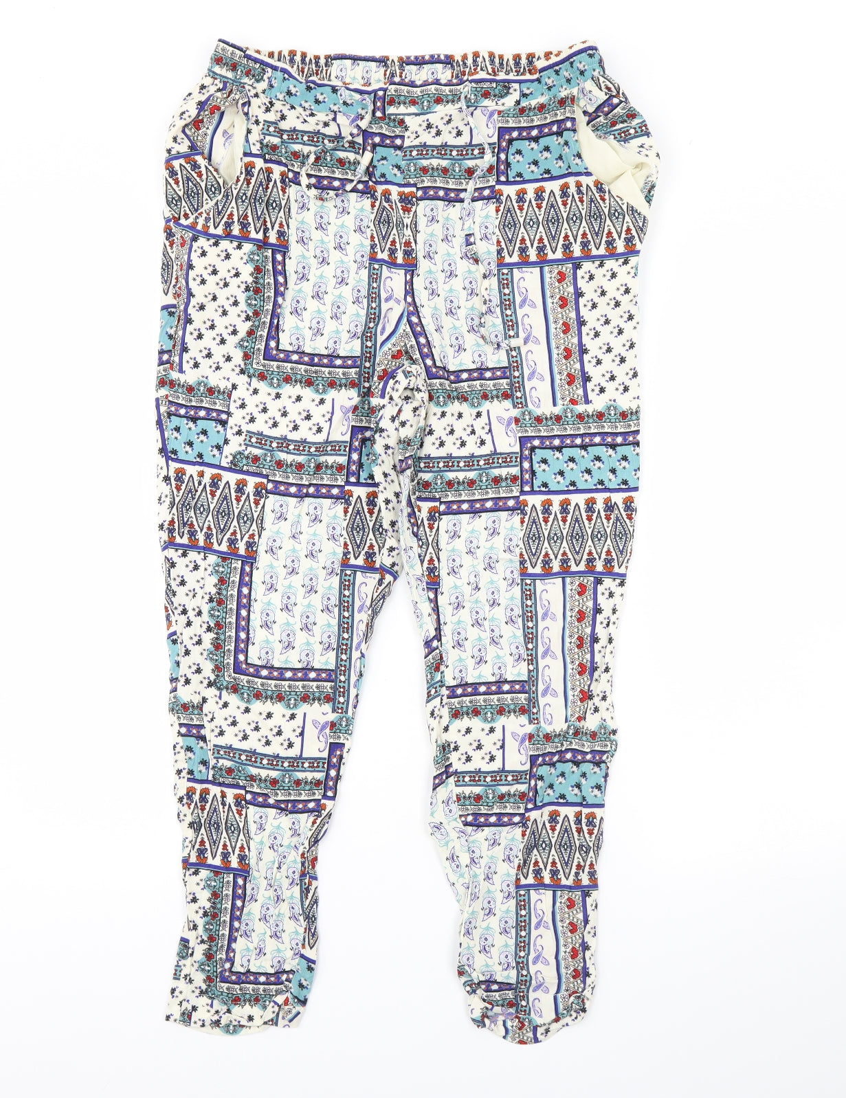 Atmosphere Womens White Geometric  Trousers  Size 14 L28 in