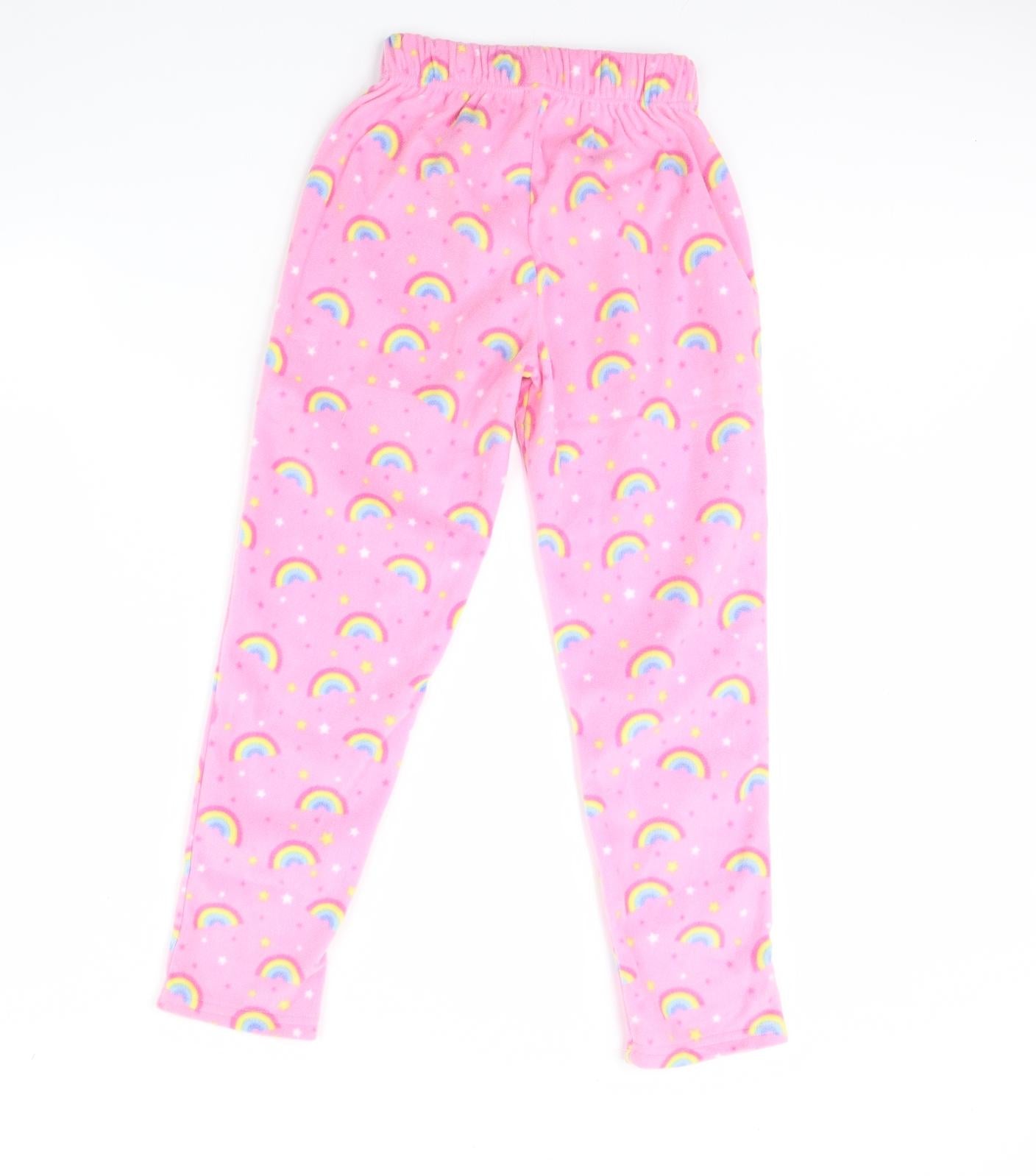 PJ Collections Girls Pink Solid Fleece Cami Pyjama Pants Size 9 Years  - Rainbow