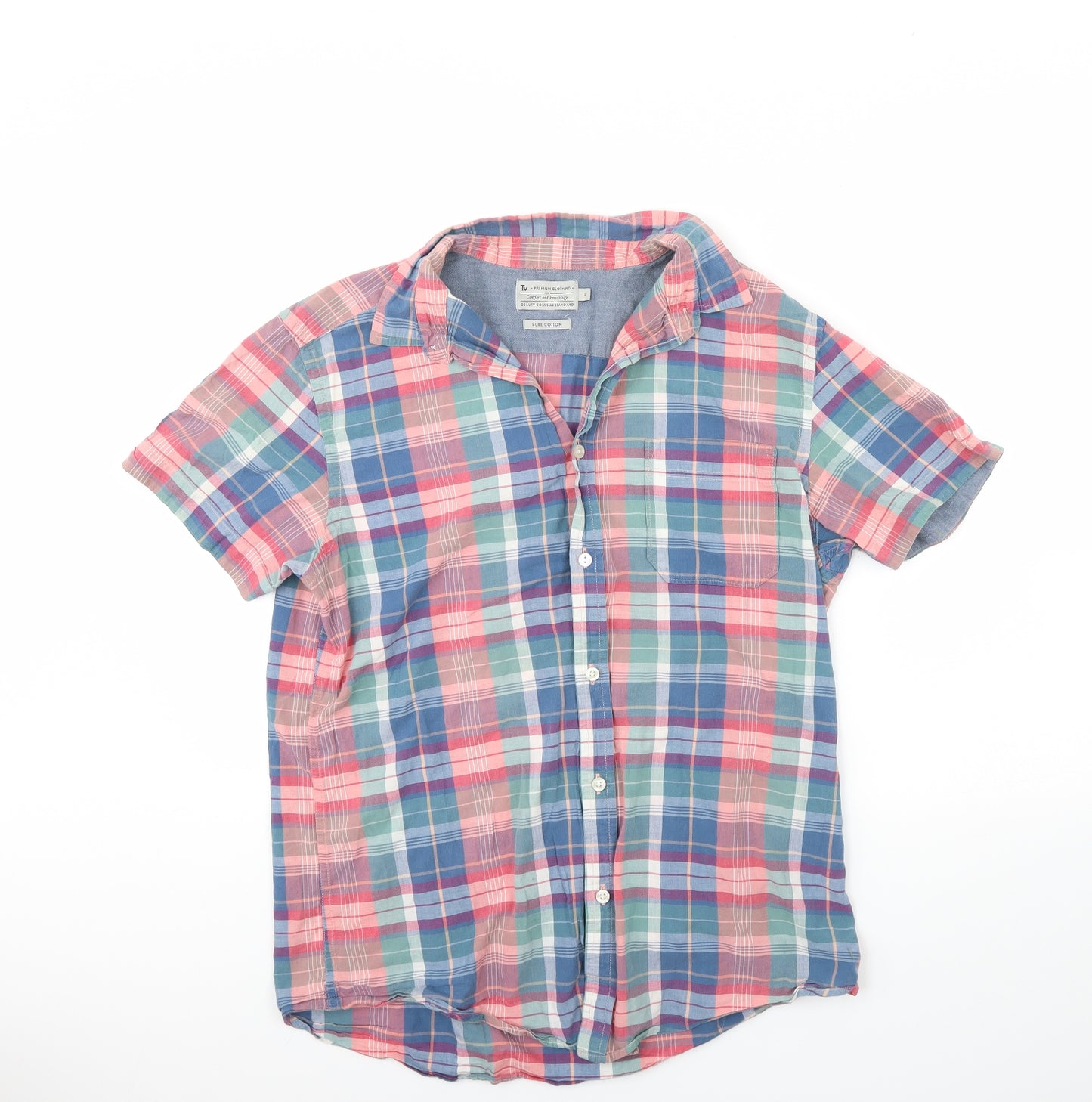TU Mens Blue Check   Dress Shirt Size L