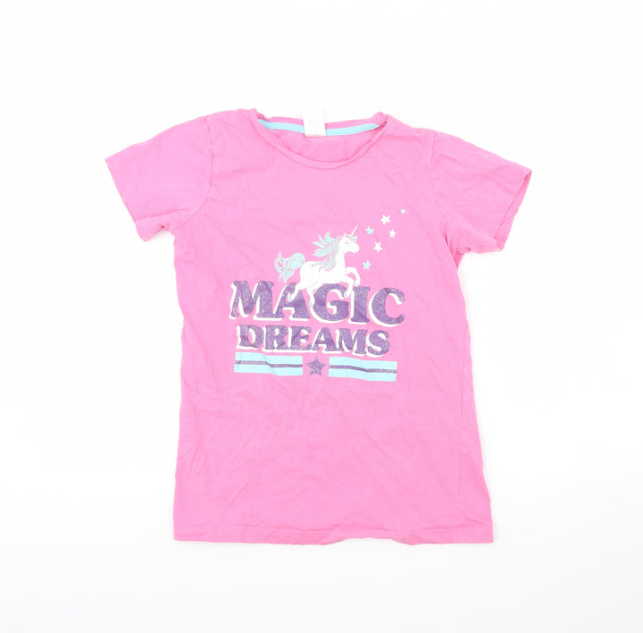Preworn Girls Pink Solid  Cami Pyjama Top Size 12 Years  - Unicorn