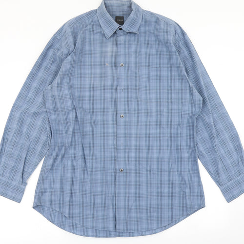 Slates Mens Blue Plaid   Button-Up Size L
