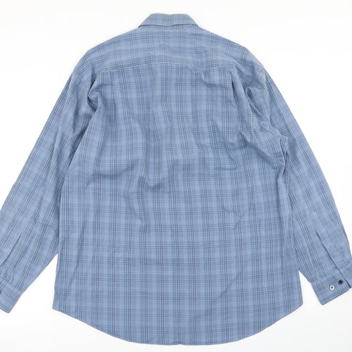 Slates Mens Blue Plaid   Button-Up Size L