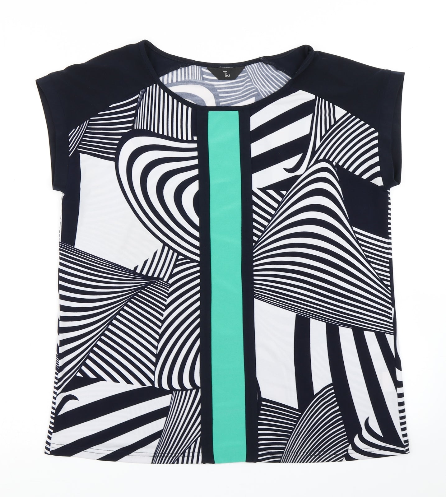 Tia Womens Blue Striped  Basic T-Shirt Size 16