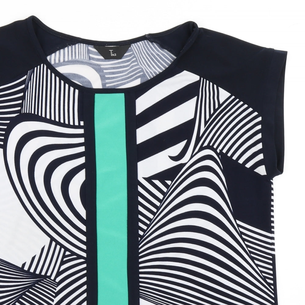 Tia Womens Blue Striped  Basic T-Shirt Size 16
