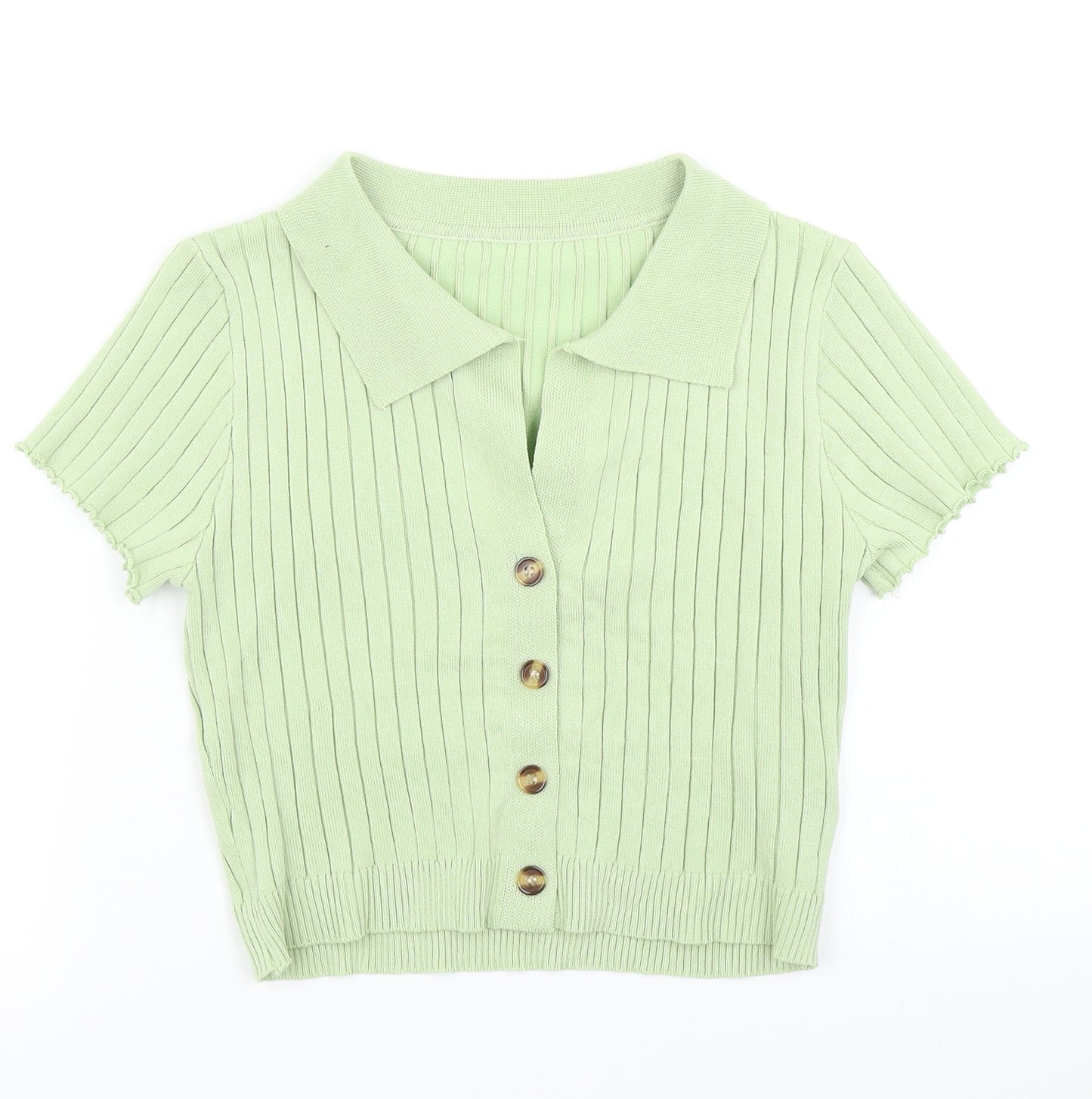 SheIn Womens Green  Knit Cropped Polo Size M