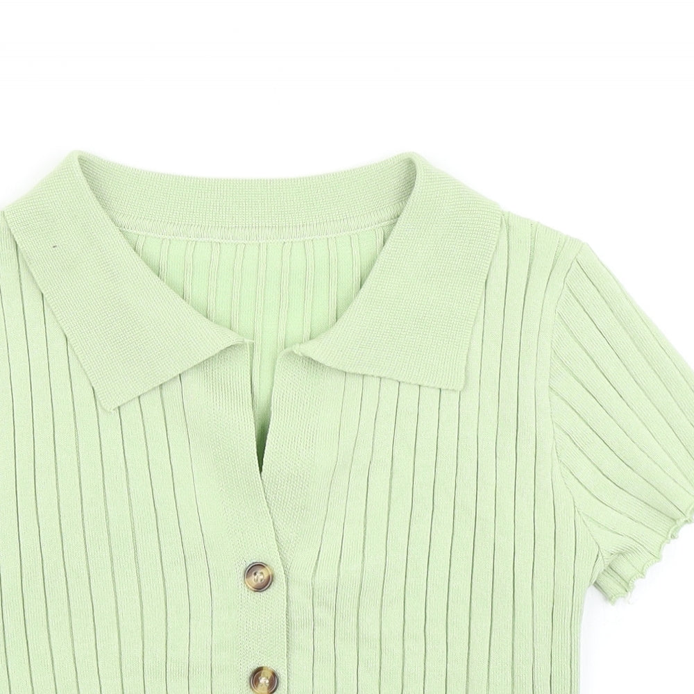 SheIn Womens Green  Knit Cropped Polo Size M