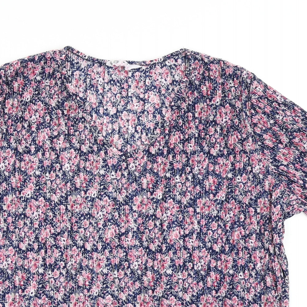 Julipa Womens Blue Floral  Basic T-Shirt Size 18