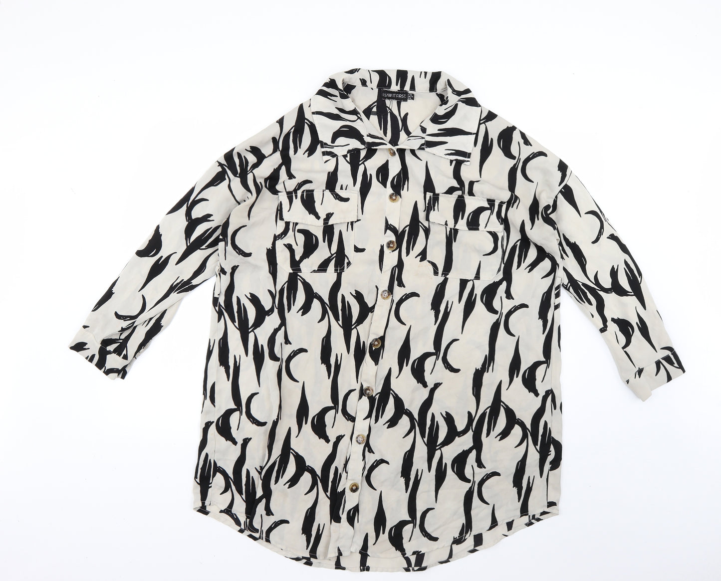 I SAW IT FIRST Womens Multicoloured Animal Print  Basic Button-Up Size 12