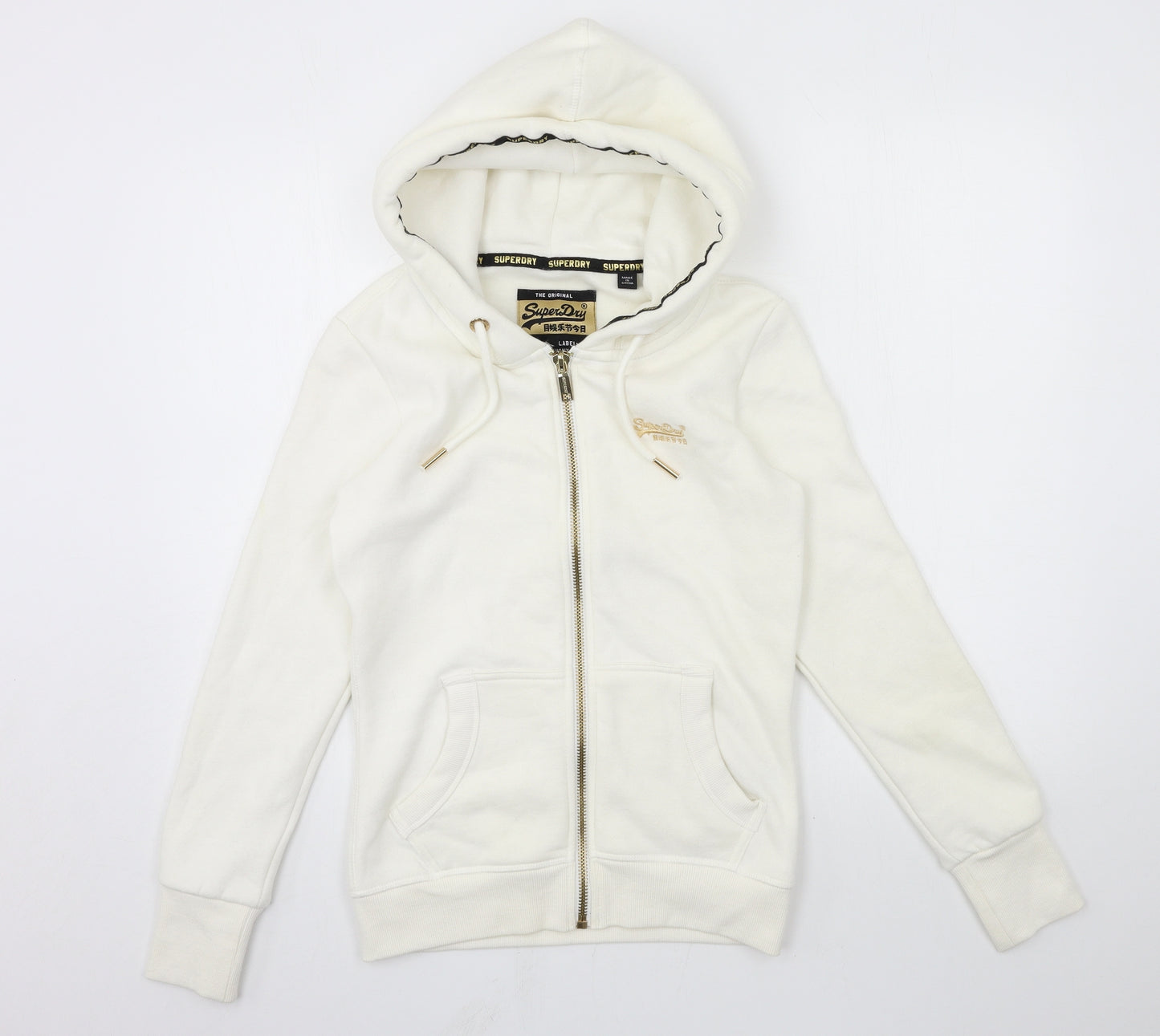Superdry Womens White  Jersey Full Zip Hoodie Size 8