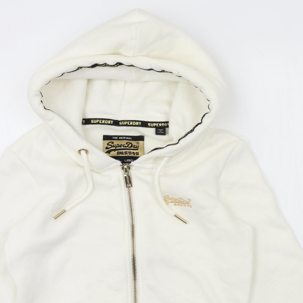 Superdry Womens White  Jersey Full Zip Hoodie Size 8